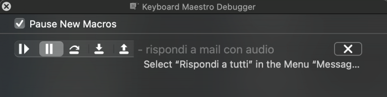 Keyboard maestro: modalità di debugging.