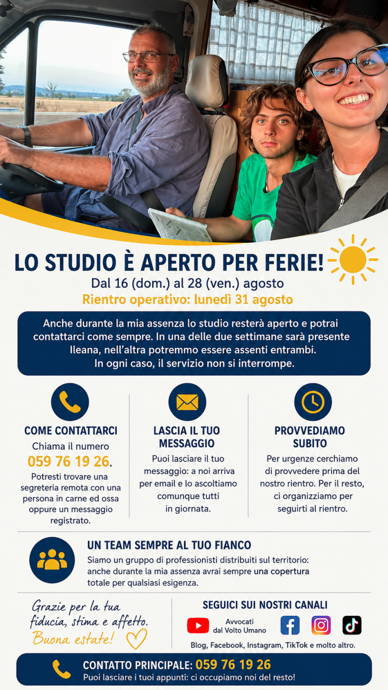 Lo studio è aperto per ferie: come contattarci dal 16 al 28 agosto