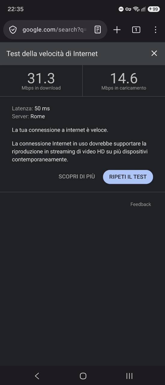 test velocita internet campeggio